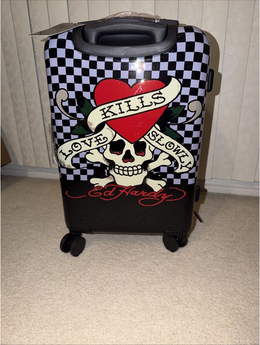 Ed Hardy Tattoo Print Carry On Spinner Luggage 21” Expandable Suitcase
